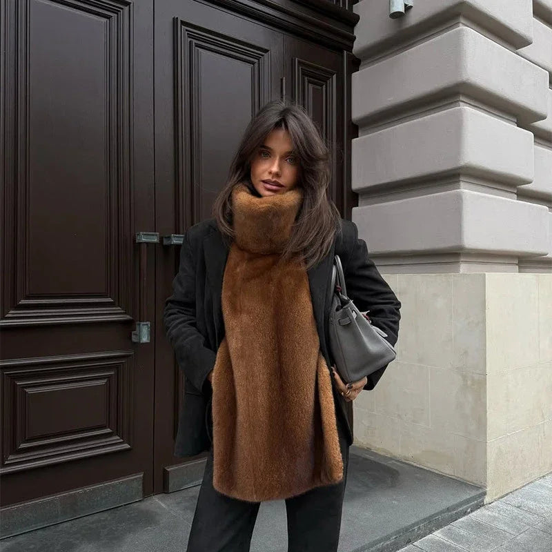 Faux Fur Sleeveless Women Waistcoat Furry High Collar Loose Lady Tank 2025 Autumn Winter All Match Solid Soft Warm Female Vest