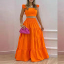 Conjunto de duas peças para menina – Top cropped + Saia maxi – Look casual elegante 
