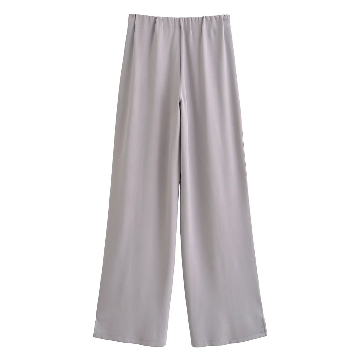 HH Women's 2-Piece Set Fashion Slimming Double-Sided Fabric Round Neck Long-Sleeve Top+Elegant Stretch Casual Wide Leg Pants