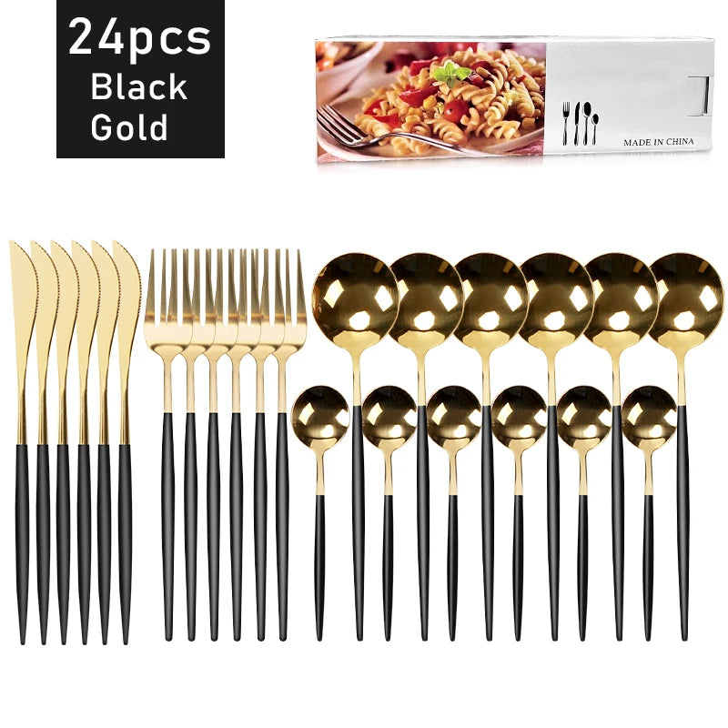 24-Piece Stainless Steel Cutlery Set – Elegant Tableware for 6