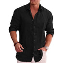 Men’s Cotton Linen Long Sleeve Shirt – Casual Solid Color, Plus Size, Spring/Autumn Wear
