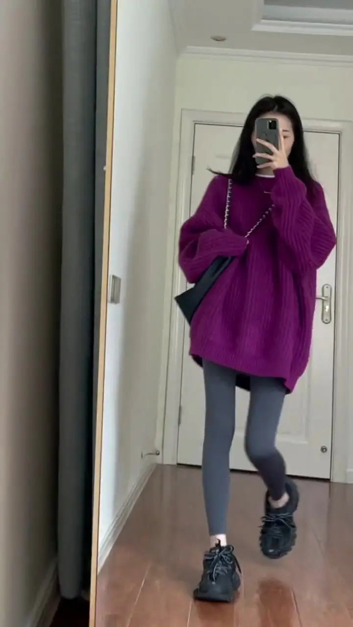 Stylish O-Neck Solid Color Knitted Loose Korean Sweaters Women's Clothing 2022 Autumn New Casual Pullovers All-match Warm Tops