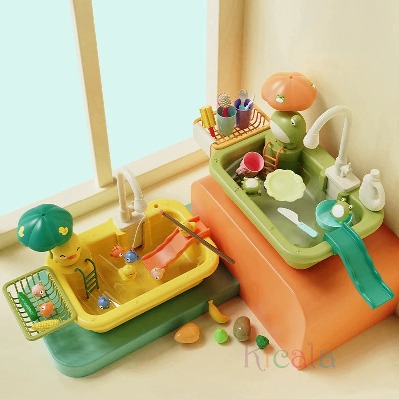 Kids’ Kitchen Sink Playset with Electric Dishwasher – Water Play & Pretend Cooking Toy