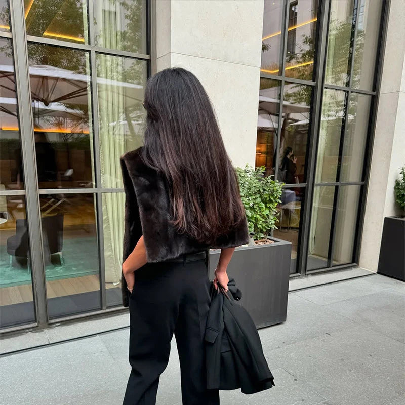 Faux Fur Sleeveless Women Waistcoat Furry High Collar Loose Lady Tank 2025 Autumn Winter All Match Solid Soft Warm Female Vest