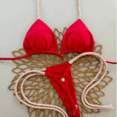 Sexy Halter Bikini Set Women Swimsuit Two-piece Triangle Thong Bathing Suit Brazilian Biquinis Holiday Gathering Swimwear