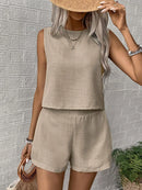 Your Perfect Summer Set: Stylish Solid Color Top & Shorts for Vacation and Leisure Days
