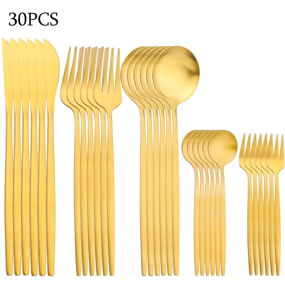 30-Piece Stainless Steel Cutlery Set – Elegant Dining at Home