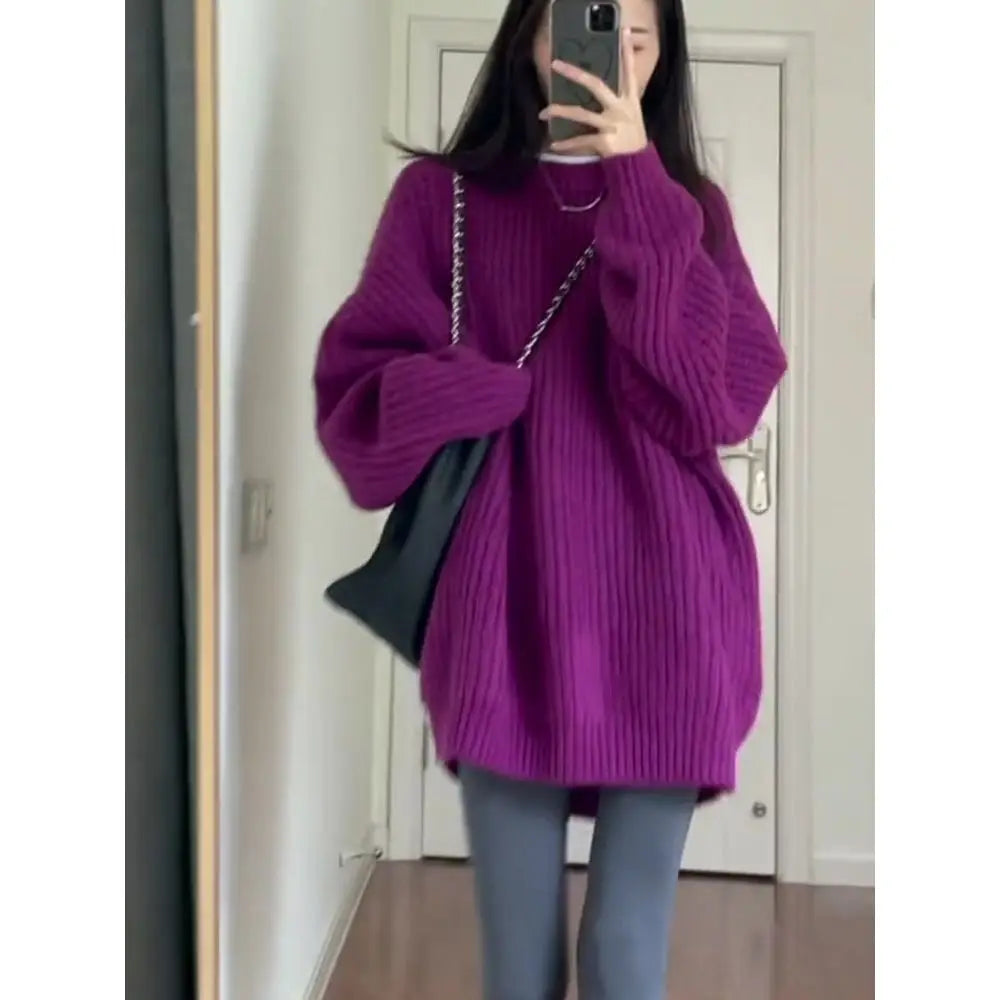 Stylish O-Neck Solid Color Knitted Loose Korean Sweaters Women's Clothing 2022 Autumn New Casual Pullovers All-match Warm Tops
