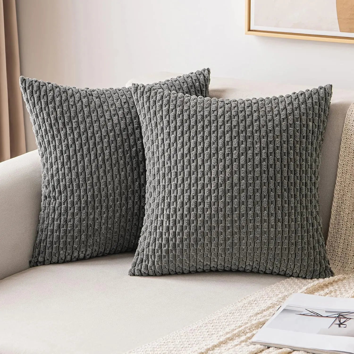 Boho Fall Corduroy Striped Pillow Cover – Soft & Cozy Farmhouse Vibes