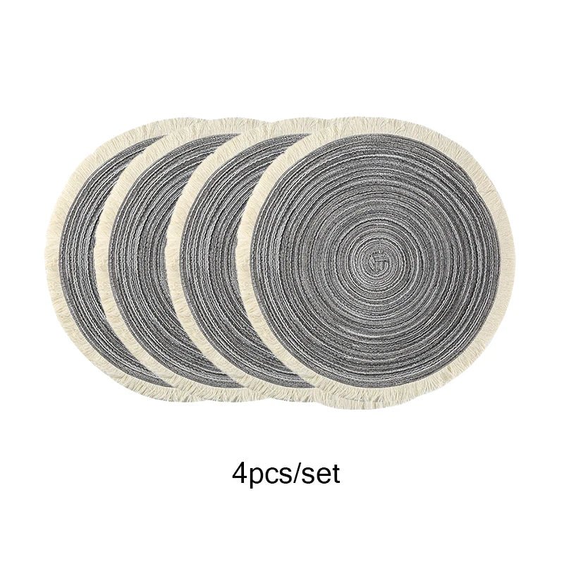 4pcs/set Round Woven Placemats with Fringe – Eco-Friendly & Modern Design