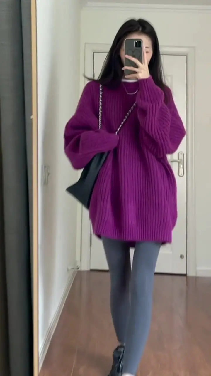 Stylish O-Neck Solid Color Knitted Loose Korean Sweaters Women's Clothing 2022 Autumn New Casual Pullovers All-match Warm Tops