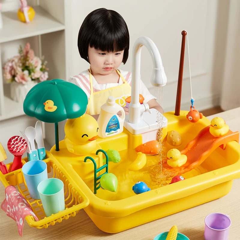 Kids’ Kitchen Sink Playset with Electric Dishwasher – Water Play & Pretend Cooking Toy