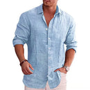 Men’s Cotton Linen Long Sleeve Shirt – Casual Solid Color, Plus Size, Spring/Autumn Wear