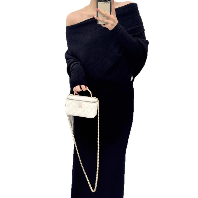 Knitted Sweater Set Women's Slim Fit Long Skirt Two Piece Fashionable Autumn Wear E12258