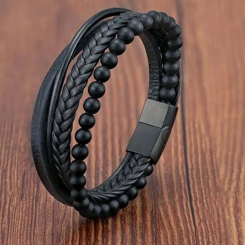 Modern Men’s Magnetic Leather Rope Bracelet – Stylish & Durable