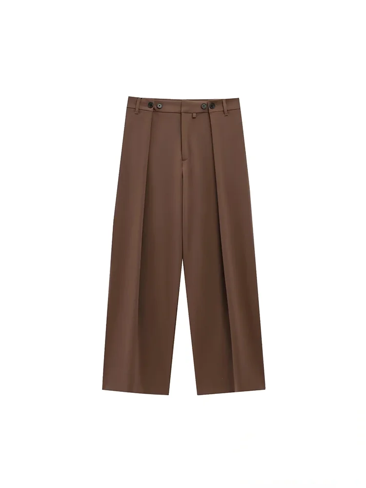 KONDALA Office Lady Casual Chic Solid Women Suit Single Button Sashes Loose Blazer Zipper Pants Fashion 2025 Autumn Winter Sets