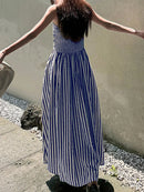 2026 Casual Spaghetti Strap Dresses For Ladies A-line Dress Vestido For Woman Temperament Striped Slim Pleated Off Shoulder Chic