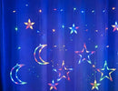 Cortina de luzes LED em forma de lua e estrela
