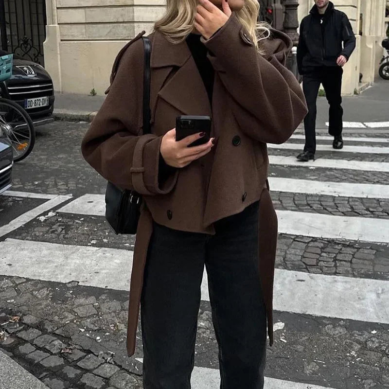 2024 Autumn/Winter Women's Woolen Jacket Unique Streetwear Long Sleeve Button-Up Coat For Cold Weather Scenic Area Tourism