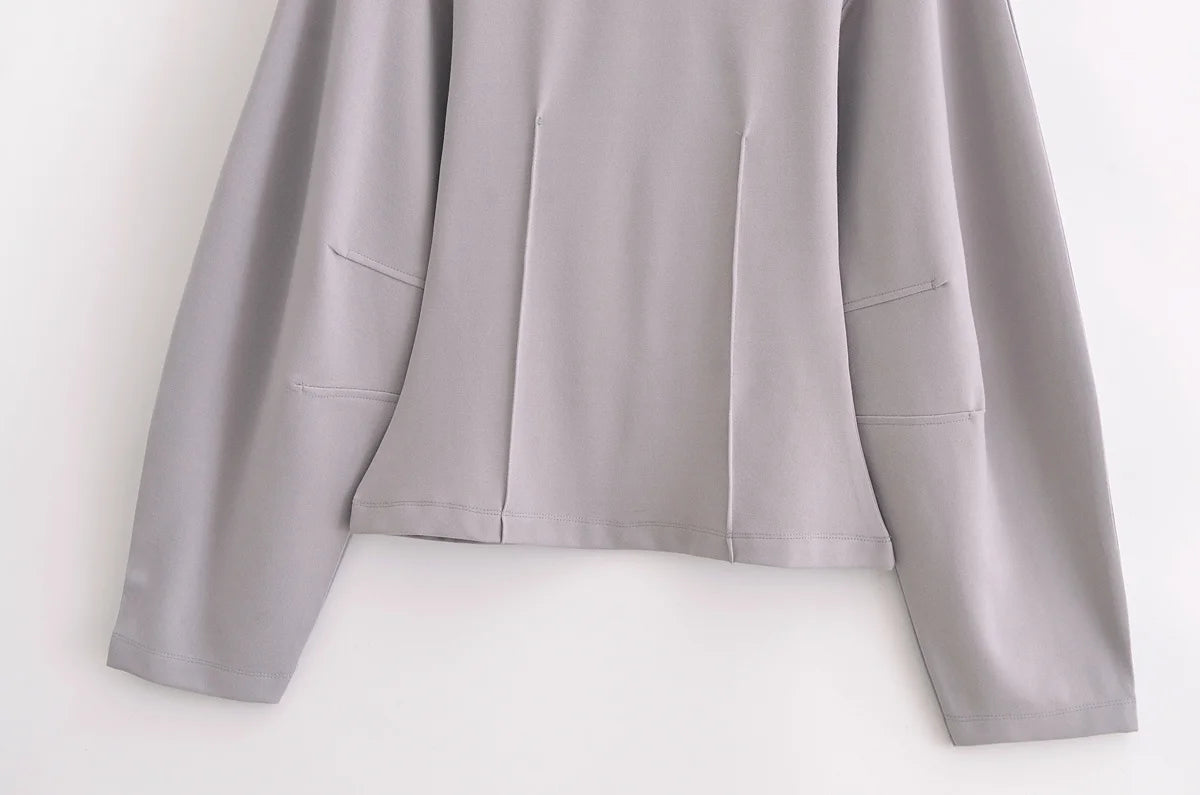 HH Women's 2-Piece Set Fashion Slimming Double-Sided Fabric Round Neck Long-Sleeve Top+Elegant Stretch Casual Wide Leg Pants