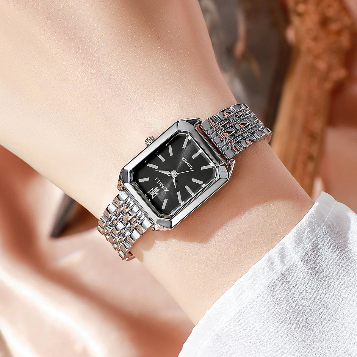 Luxury Women’s Stainless Steel Watch – Elegant Rectangle Quartz