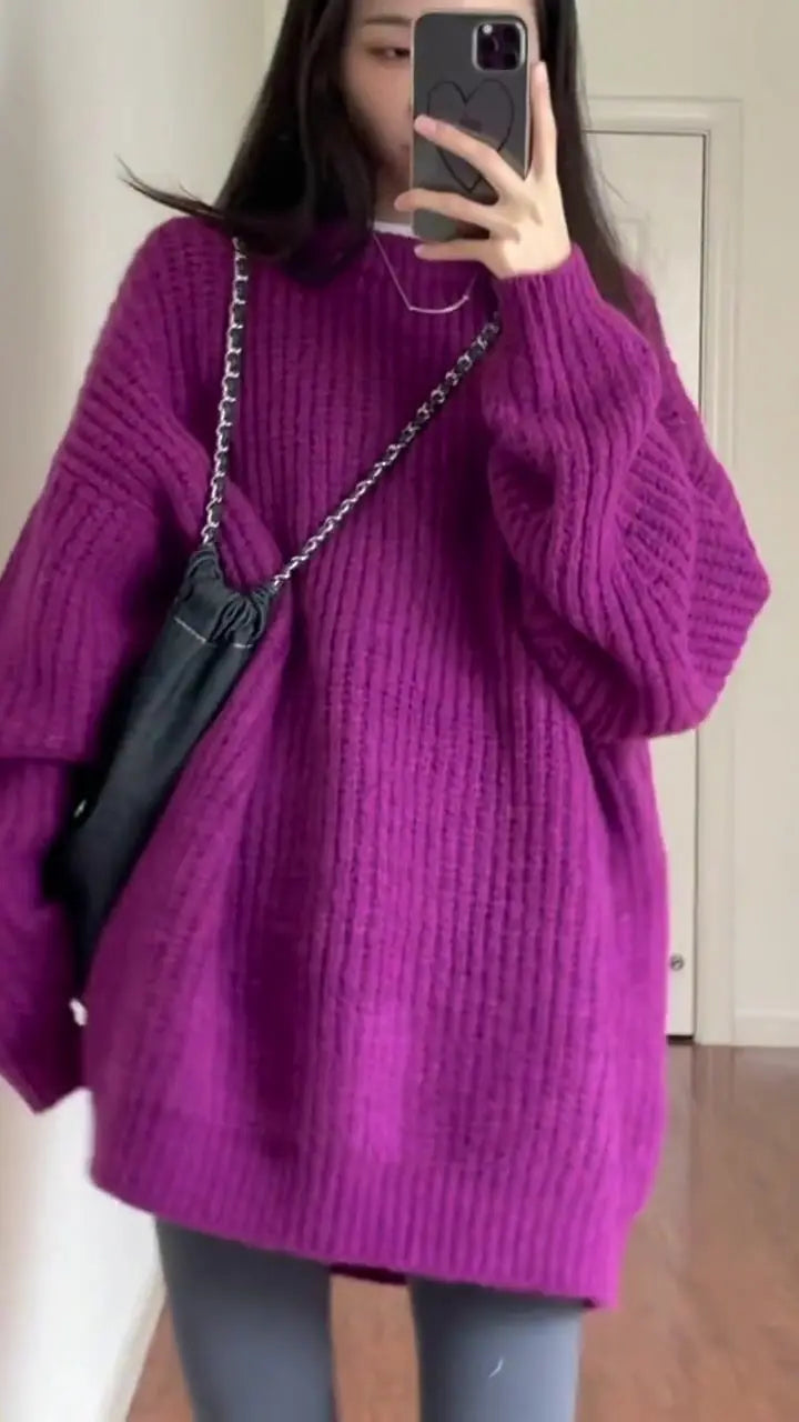 Stylish O-Neck Solid Color Knitted Loose Korean Sweaters Women's Clothing 2022 Autumn New Casual Pullovers All-match Warm Tops