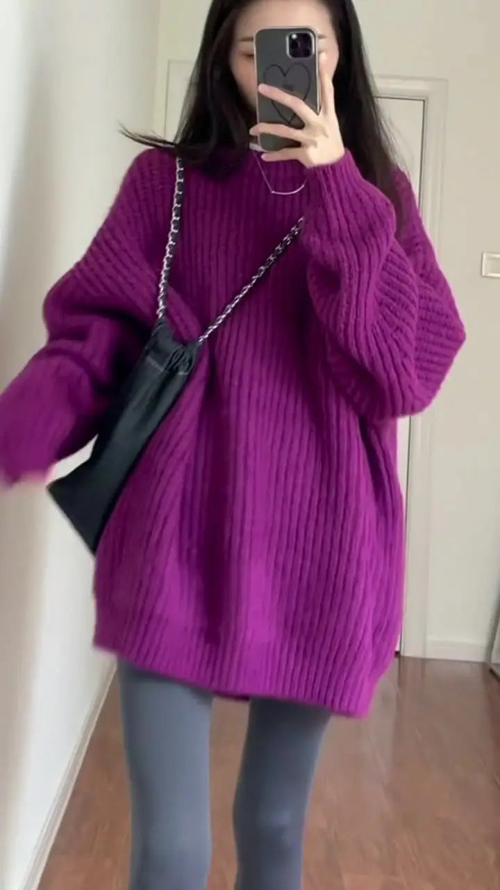 Stylish O-Neck Solid Color Knitted Loose Korean Sweaters Women's Clothing 2022 Autumn New Casual Pullovers All-match Warm Tops