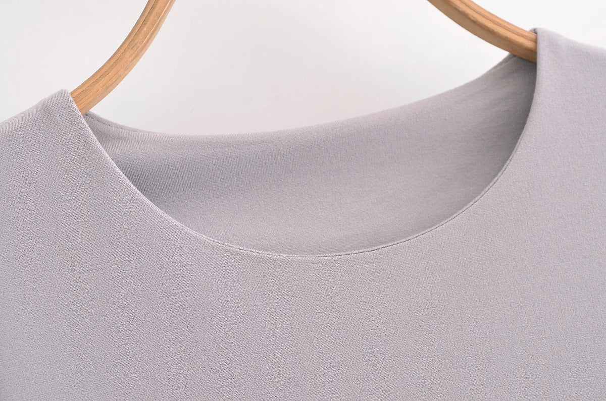 HH Women's 2-Piece Set Fashion Slimming Double-Sided Fabric Round Neck Long-Sleeve Top+Elegant Stretch Casual Wide Leg Pants