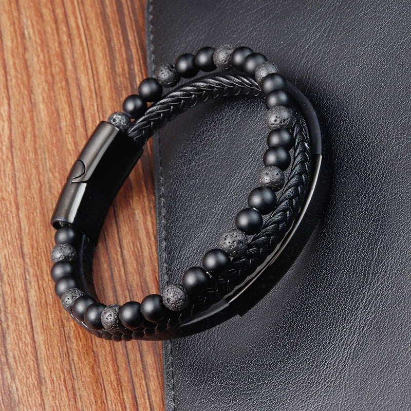 Modern Men’s Magnetic Leather Rope Bracelet – Stylish & Durable