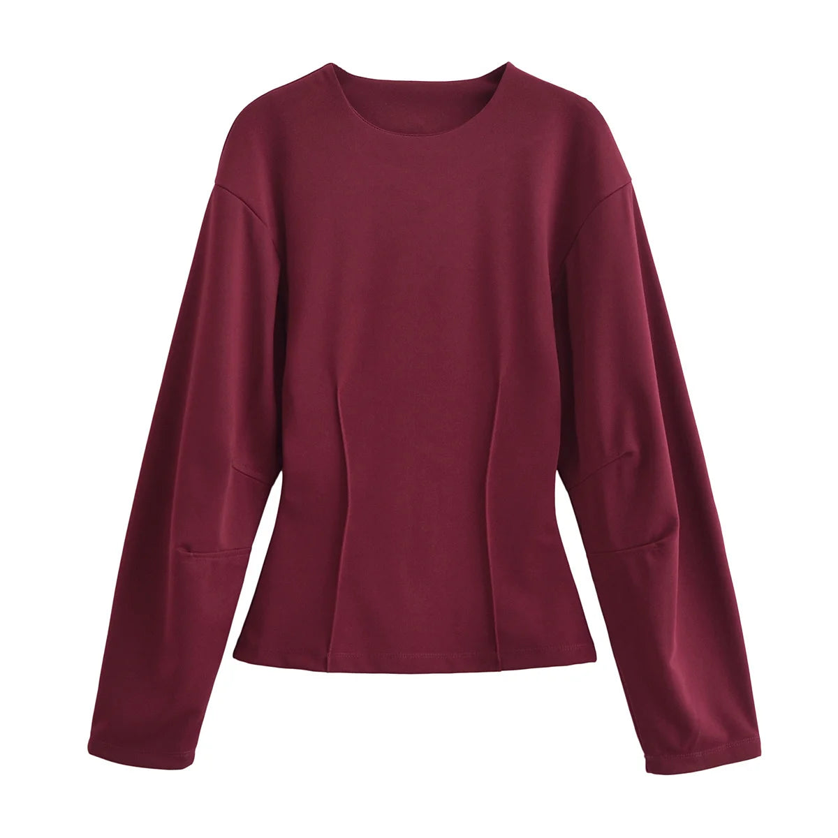 HH Women's 2-Piece Set Fashion Slimming Double-Sided Fabric Round Neck Long-Sleeve Top+Elegant Stretch Casual Wide Leg Pants