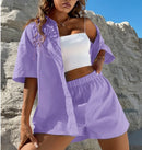 Conjunto chique de verão para mulher – Camisola de manga comprida + Calções de perna larga
