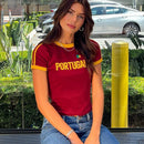 Punk Streetwear Womens Tee Summer Casual Gothic 90s Vintage Portugal Letter Embroidery Short Sleeve TShirt Y2k Slim Crop Top Emo
