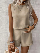 Your Perfect Summer Set: Stylish Solid Color Top & Shorts for Vacation and Leisure Days