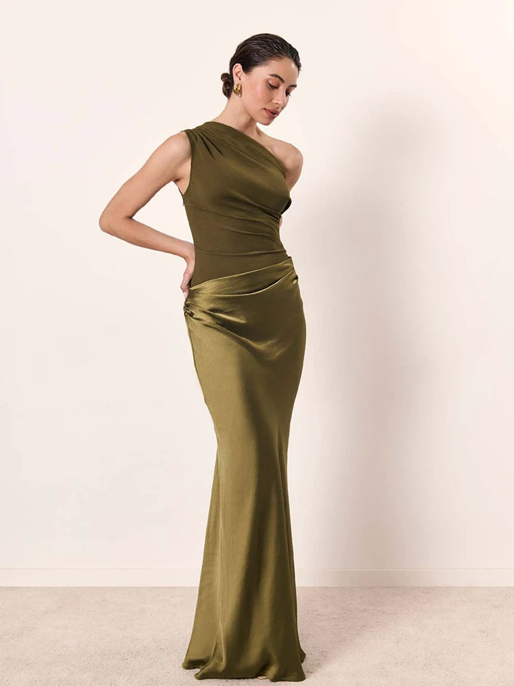 One-Shoulder Satin Maxi Dress  Elegant & Sexy Bodycon Style for Summer Nights
