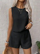 Your Perfect Summer Set: Stylish Solid Color Top & Shorts for Vacation and Leisure Days