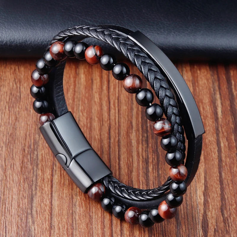 Modern Men’s Magnetic Leather Rope Bracelet – Stylish & Durable