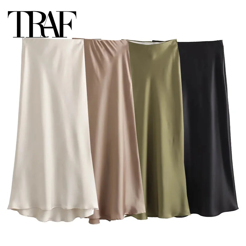High Waist Satin Midi Skirt – Elegance and Comfort