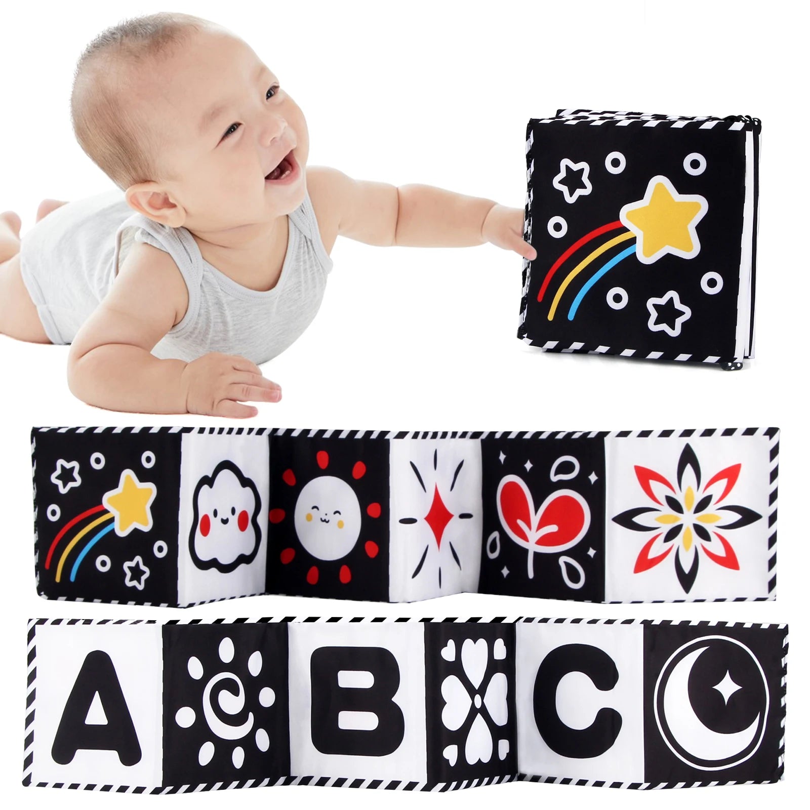High-Contrast Cloth Book – Black & White Sensory Toy for Babies (0–36 Months)