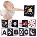 Livro de pano de alto contraste – Brinquedo sensorial a preto e branco para bebé (0–36 meses)