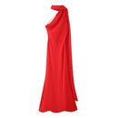 Vestido comprido vermelho, sexy e elegante, com decote nas costas.