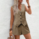 Conjunto elegante de verão para mulher – Regata sem mangas + Calções de cintura subida