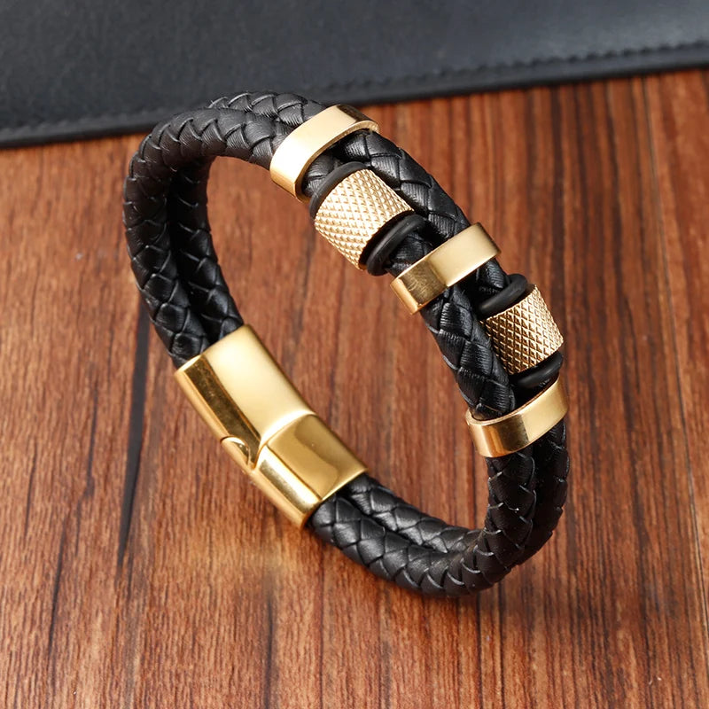 Modern Men’s Magnetic Leather Rope Bracelet – Stylish & Durable