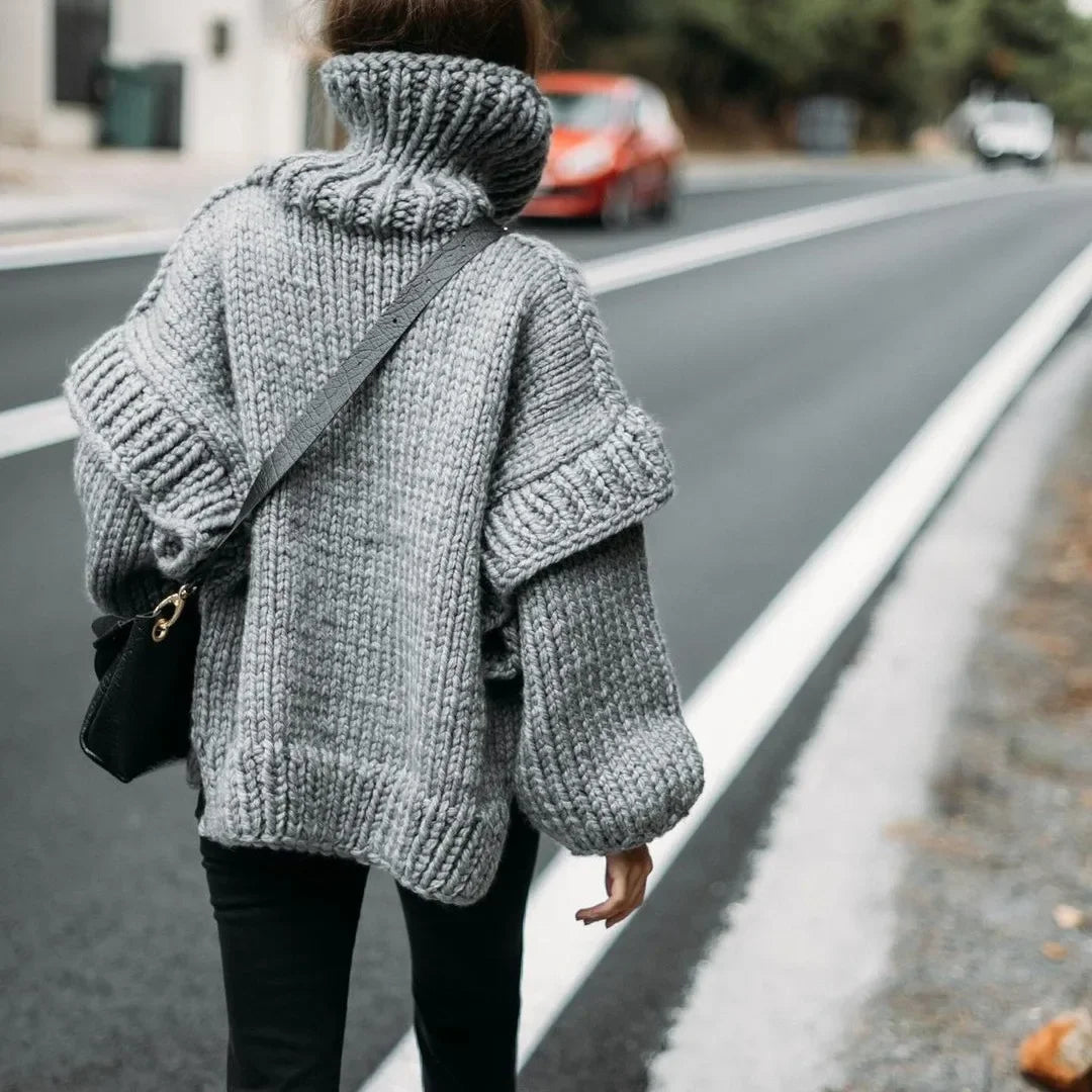 Hot Sale Of The Season Women's Oversized Long Sleeve Knitted Sweater Thick Winter Style Crew Neck Coarse Texture Cross-Border Ne