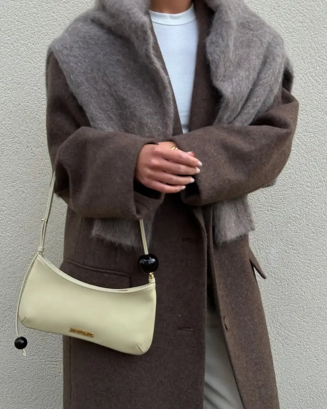 Brown Shoulder Pad Wool Blend Overcoat Women Elegant Lapel Single-breasted Long Sleeve Coat 2025 Autumn Lady Commuter Outerwear