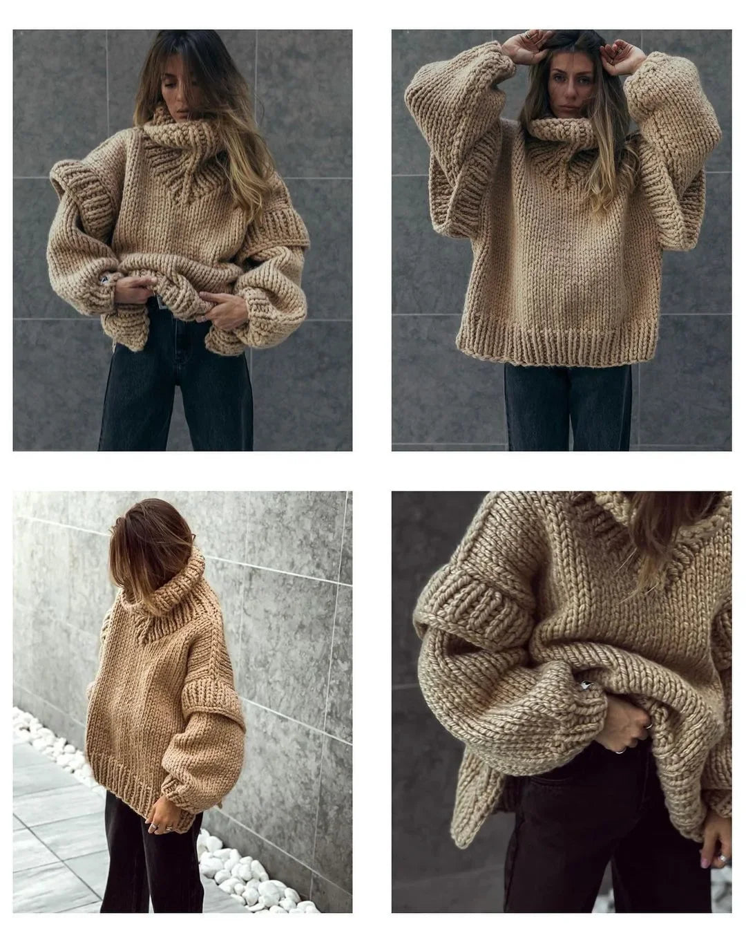Hot Sale Of The Season Women's Oversized Long Sleeve Knitted Sweater Thick Winter Style Crew Neck Coarse Texture Cross-Border Ne