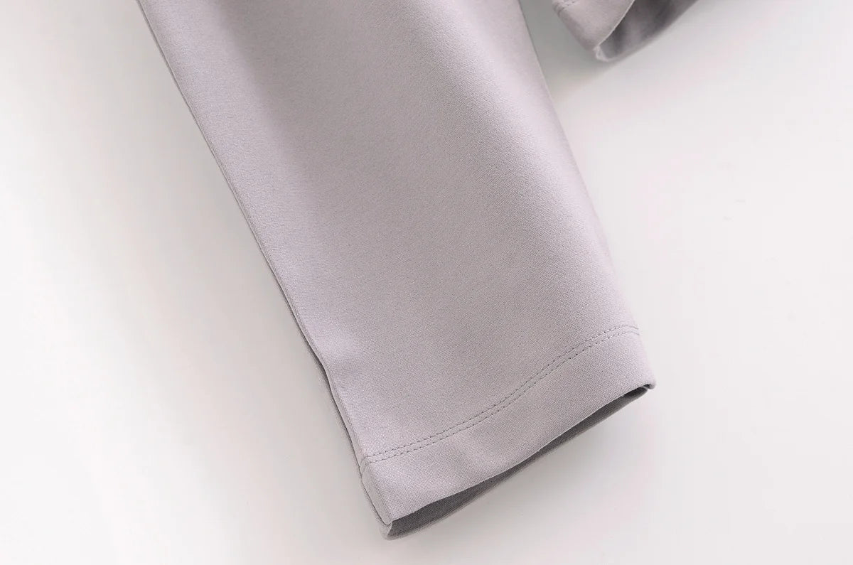 HH Women's 2-Piece Set Fashion Slimming Double-Sided Fabric Round Neck Long-Sleeve Top+Elegant Stretch Casual Wide Leg Pants