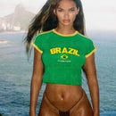 Women's Streetwear Brazil Letter Print T-shirt Y2k Punk Summer Casual Aesthetics Fashion Crop Top Vintage Sexy Grunge Fairy Tees