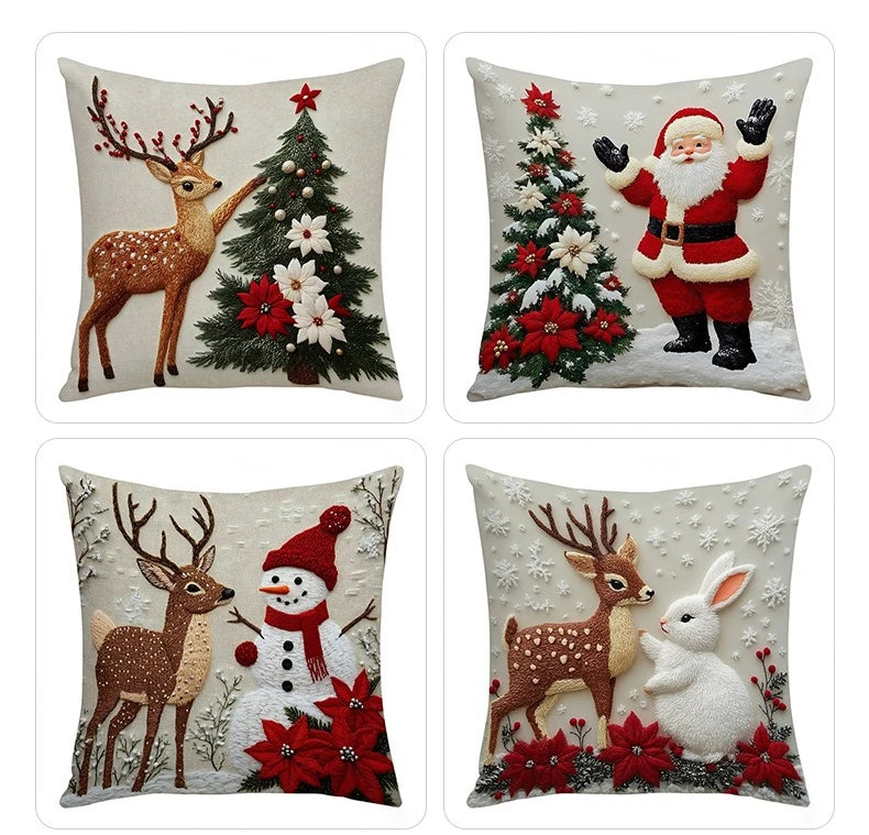 Home Decoration Rich Styles Christmas Throw Pillowcase Sofa Linen Pillowcase Soft Comfortable Cute Holiday Pillowcase 4PCS