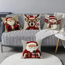 Capa de almofada de Natal de 45 cm com desenho animado do Pai Natal, boneco de neve e rena.