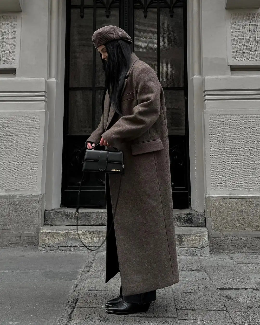 Brown Shoulder Pad Wool Blend Overcoat Women Elegant Lapel Single-breasted Long Sleeve Coat 2025 Autumn Lady Commuter Outerwear